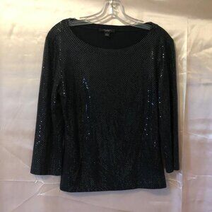 St. John Caviar Women's Shimmer Top, Black US Size Small 3/4 Sleeves